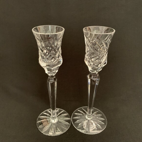 Fifth Avenue Crystal Clear Glass Candle Holders Lot of 2 Pair Hand Cut Full Lead - Picture 2 of 6